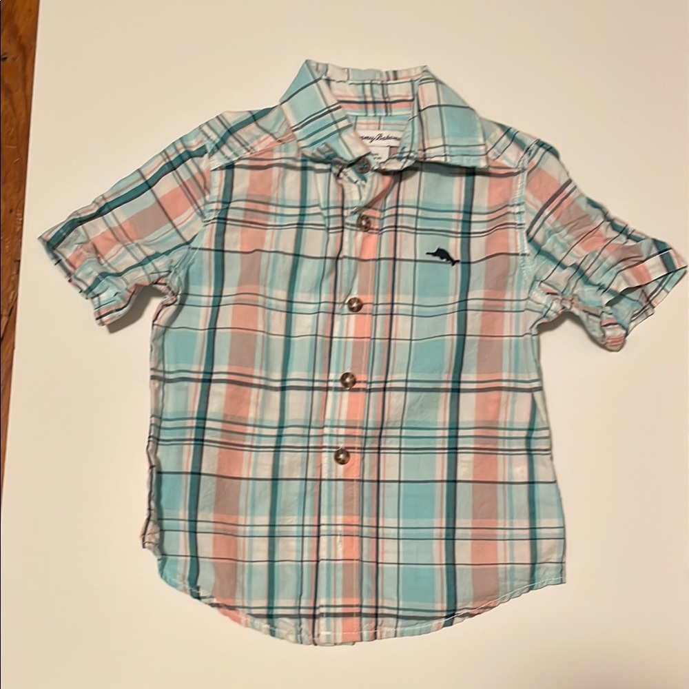 Tommy Bahama Blue & Pink Button Down Shirt Toddler Boy Size XS(4)